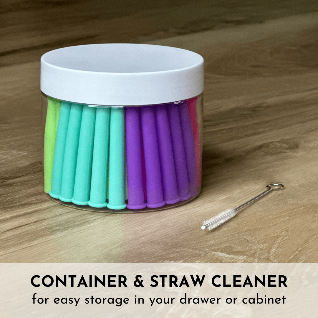 Build-A-Straw Reusable Silicone Straws Family Pack with Storage Container - Big Bee, Little Bee