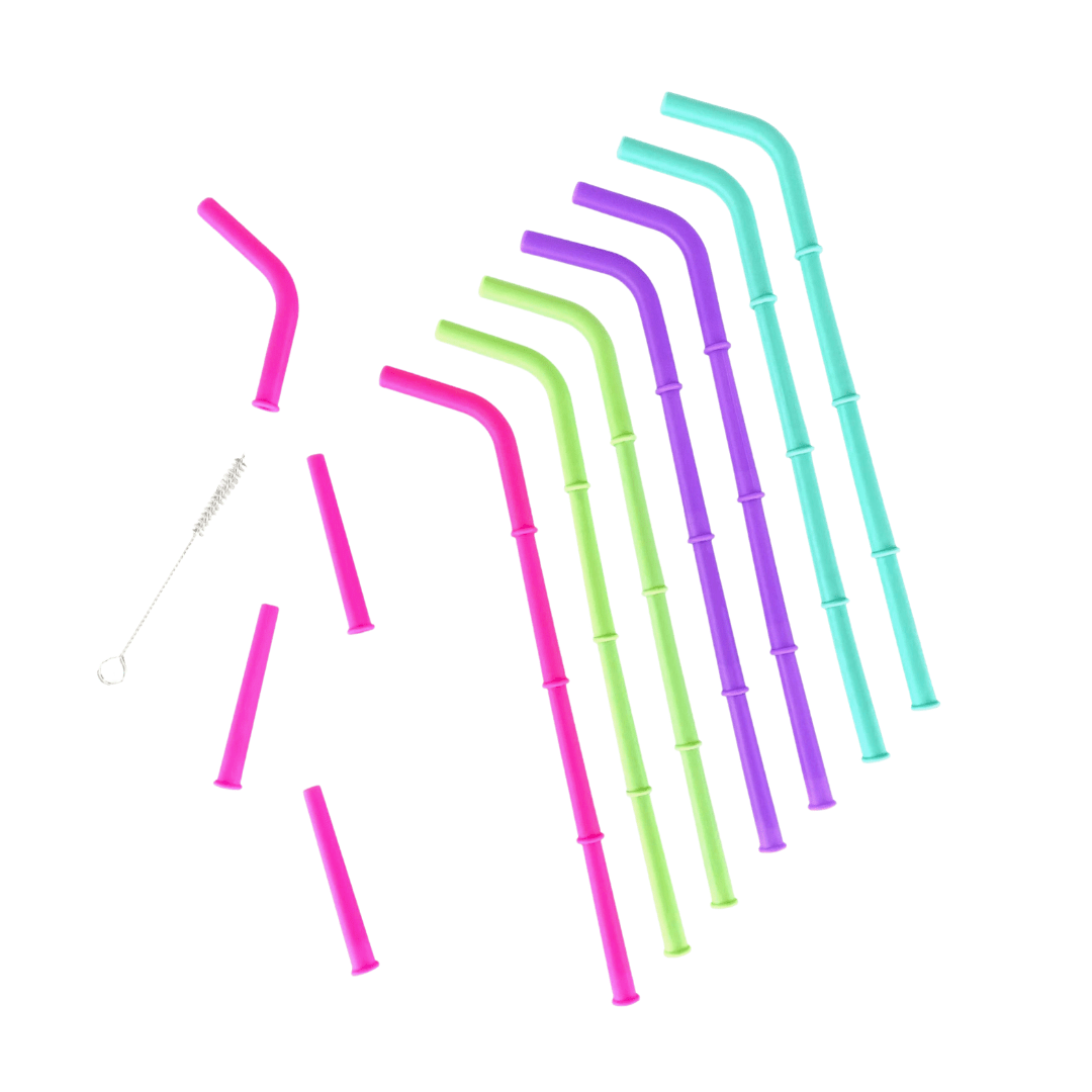 Build-A-Straw Reusable Silicone Straws Family Pack with Storage Container - Big Bee, Little Bee